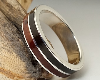 Bague en argent avec bois - Alliance originale en argent