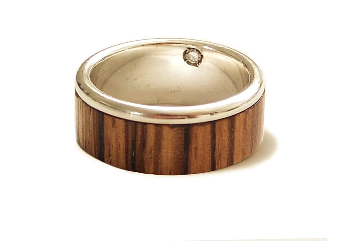 Men's Wedding Ring Silver Inlay With Zebrano Wood . Mens Etsy