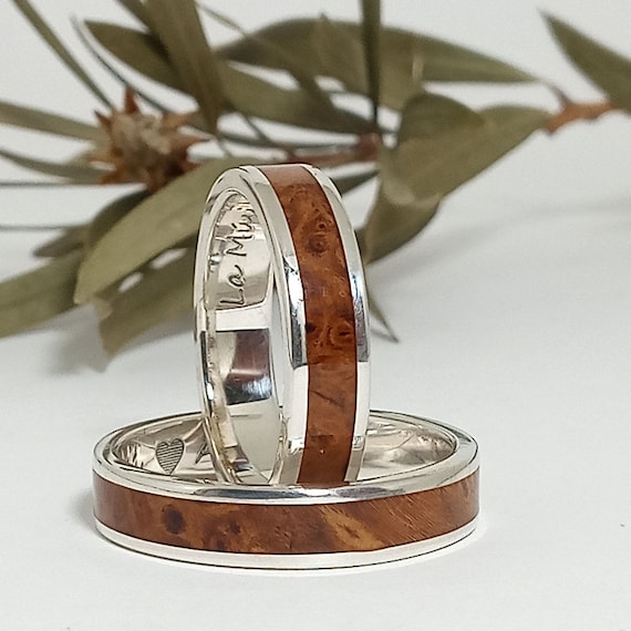 Sortijas Matrimonio en Plata y Madera de Olivo I Anillos de - Etsy España