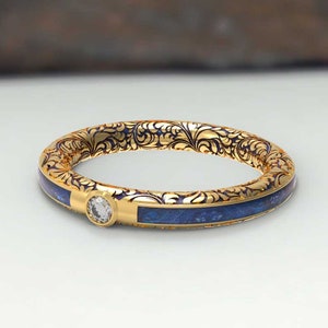 Different engagement ring - Diamond and worked gold 18k - Custome engagement ring with wood - 18K Solid Gold