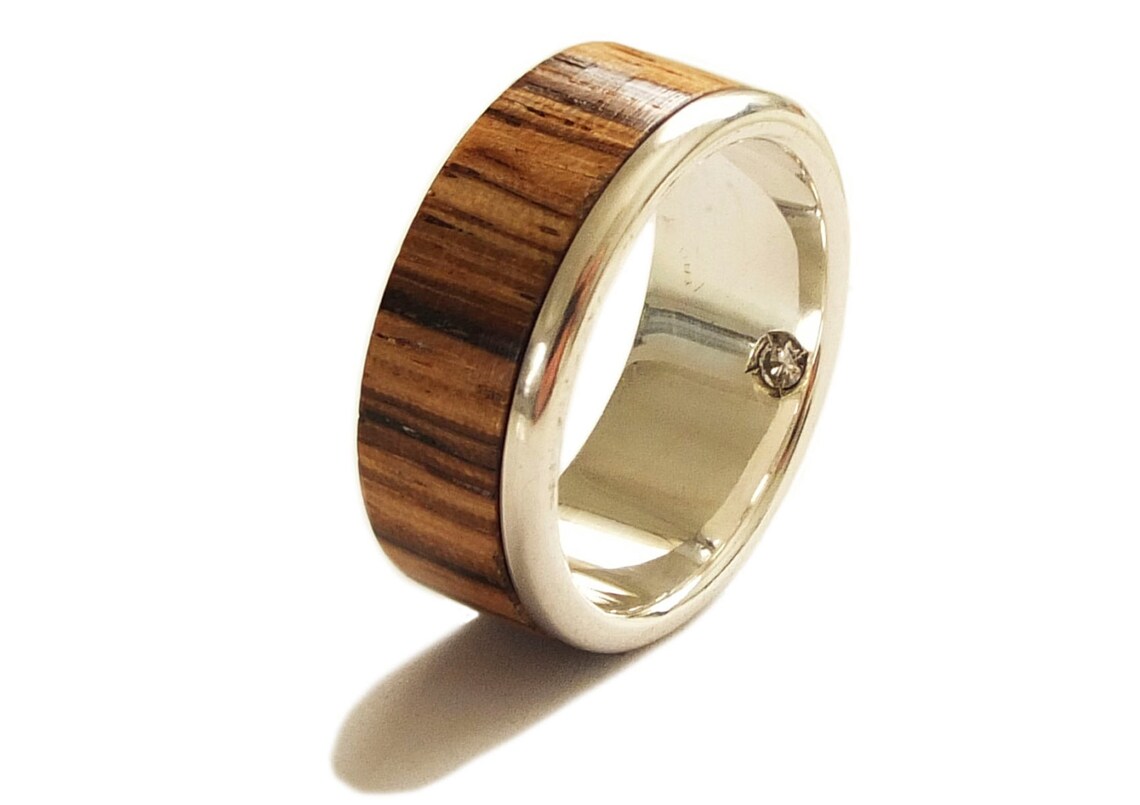 Men's Wedding Ring Silver Inlay With Zebrano Wood . Mens Etsy