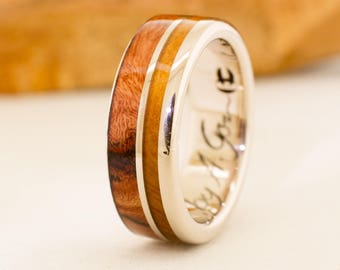 White gold ring made with wood. Mens wedding band - Original wedding ring - 18K Solid Gold