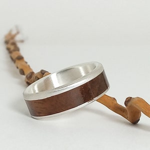 Walnut Wood  in Sterling Silver - Mens Wood Ring - Wedding ring - Gift for him