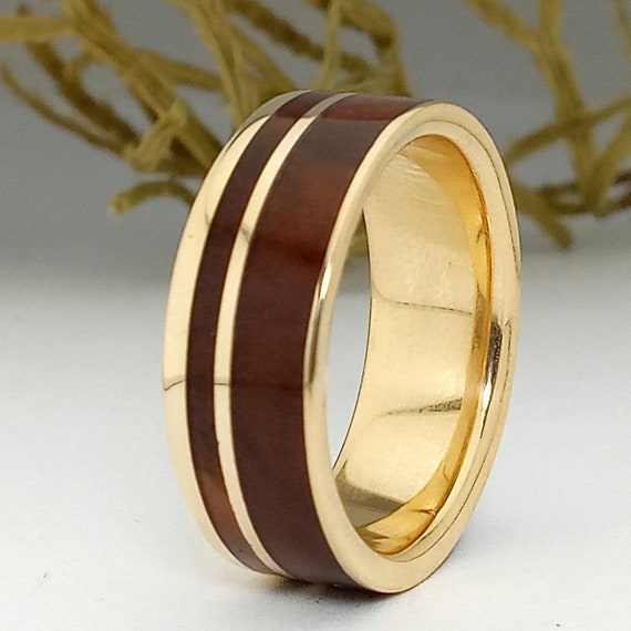 White Gold 18K Inlay Wedding Ring with Briar Wood