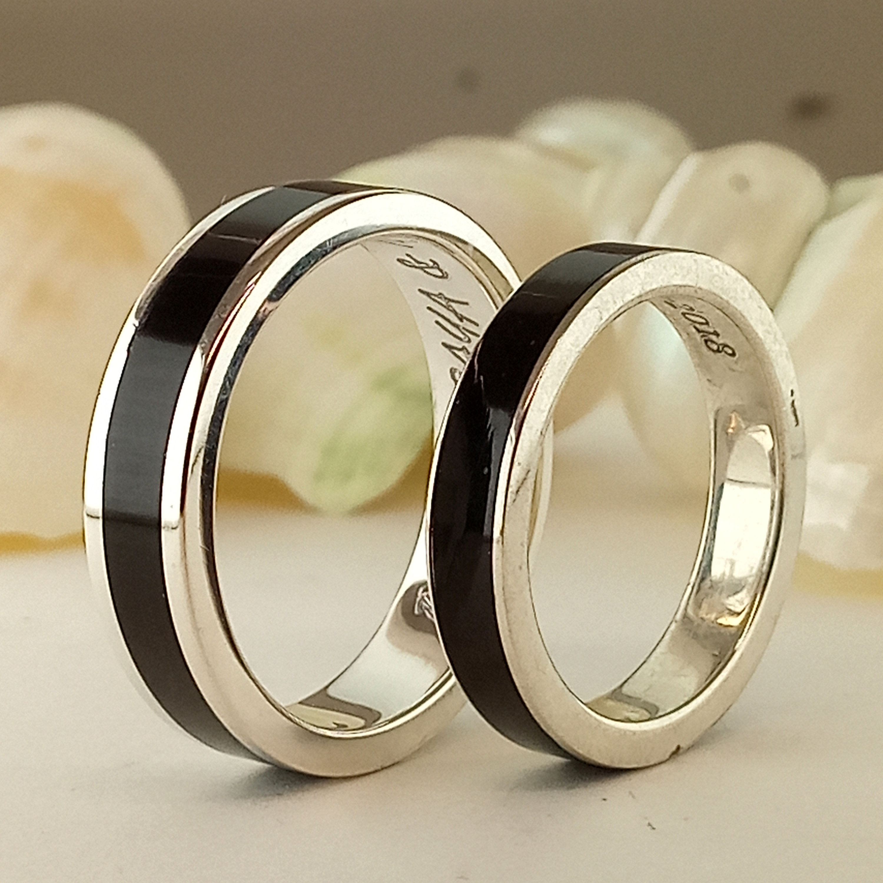Alianzas de Matrimonio en Plata y Madera de Ebano / Anillo de Boda / Anillo  de Ebano /Sortijas de Matrimonio - Etsy México, image size:3000x3000