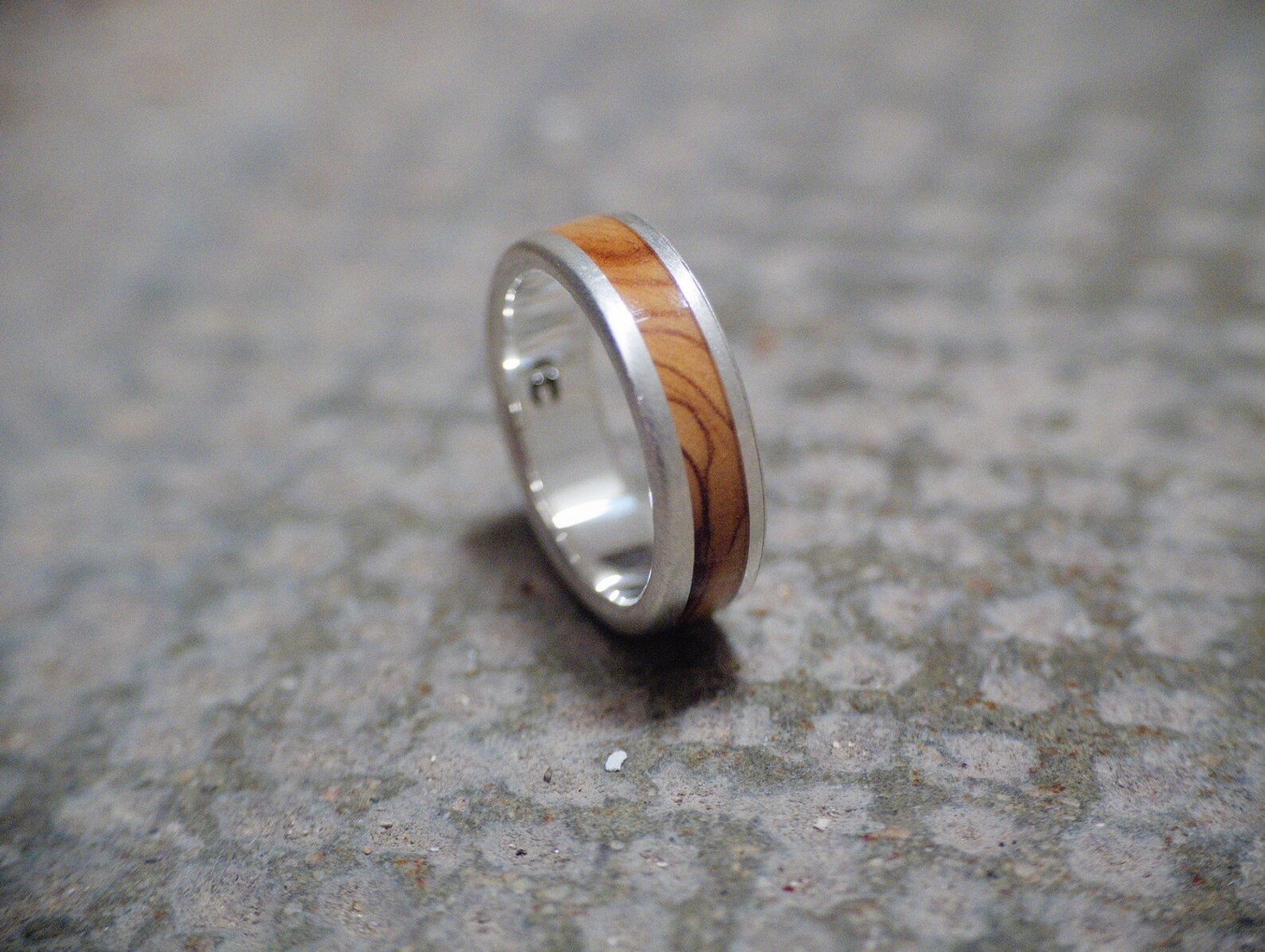 Olive wood Ring Silver Mens Wedding Band / Wood Ring / Wedding Etsy