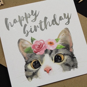 Cartão de aniversário insolente do gato | Desenho em aquarela de gato travesso