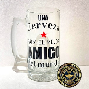 Latino Beer mug, Hispanic beer mug, Glass Custom Beer Mug, Tarro cervecero, Personalized Beer Mug