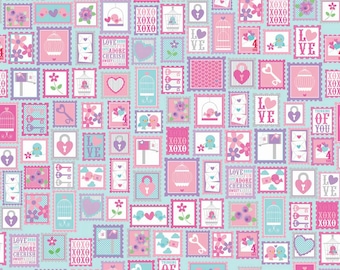 Riley Blake Lovey Dovey Stamps Fabric C3651 Pink 100/% Cotton fat quarter