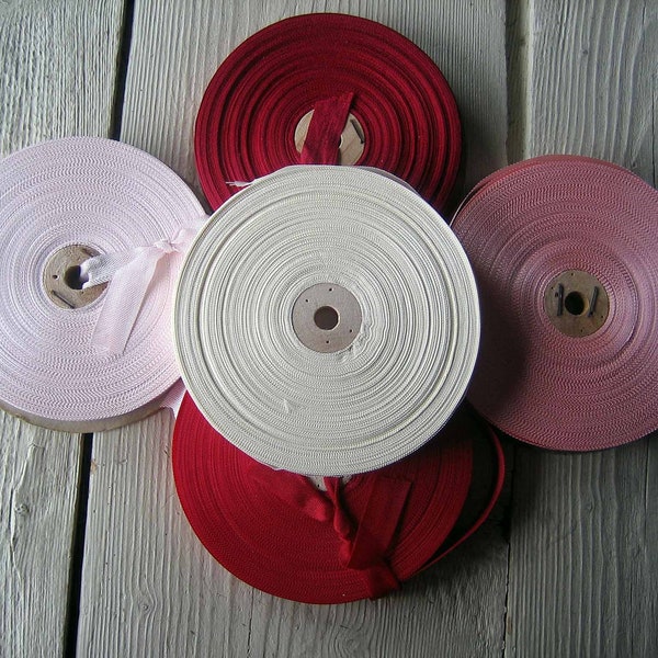 Be My Valentine - 10 Yards Total, 2 Yards Each Color Vintage Rayon Seam Binding