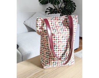 Print tote bag. Tote with a zipper. Fabric tote. Handmade tote. Print fabric tote. Shopping tote. Handmade bohemian bag. Cotton tote bag