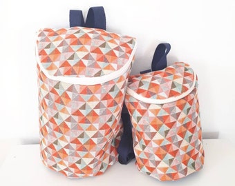 Orange Fabric Backpack. Print fabric rucksack. Orange print pattern backpack. Cotton handmade backpack. Sustainably made backpack.Fabricbag