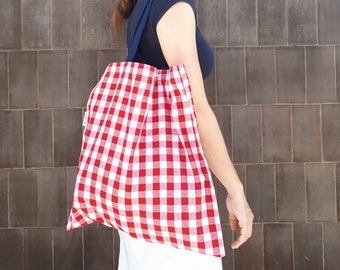 Red Vichy bag. Red chequers tote bag. Red shoulder bag. Tote with a zipper. Handmade fabric bag. Red cotton tote. Red vichy cotton bag