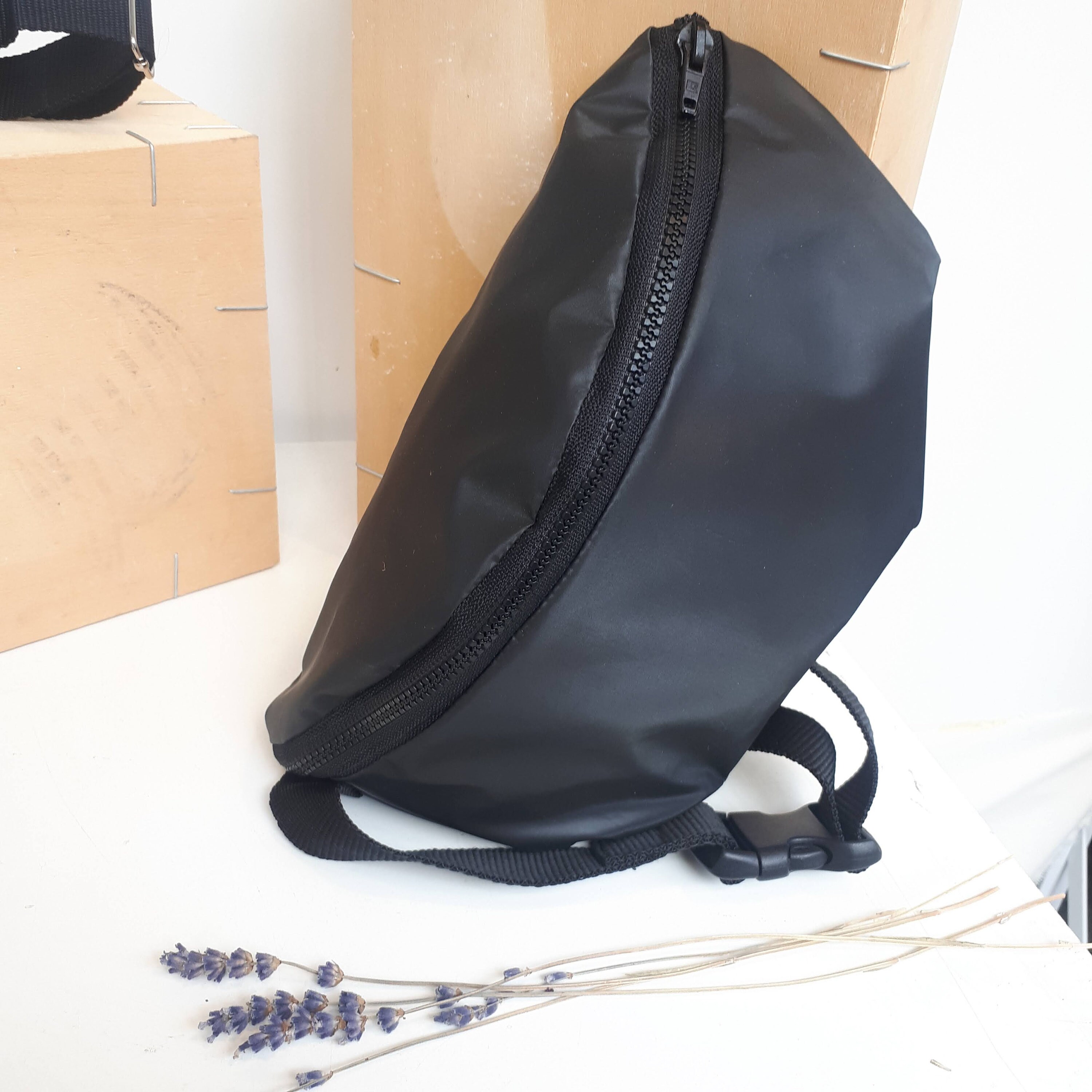 Black Waterproof Bum Bag, Rain Waist Bag, Black Bum Bag, Black Belt Bag, Handmade Bum Bag