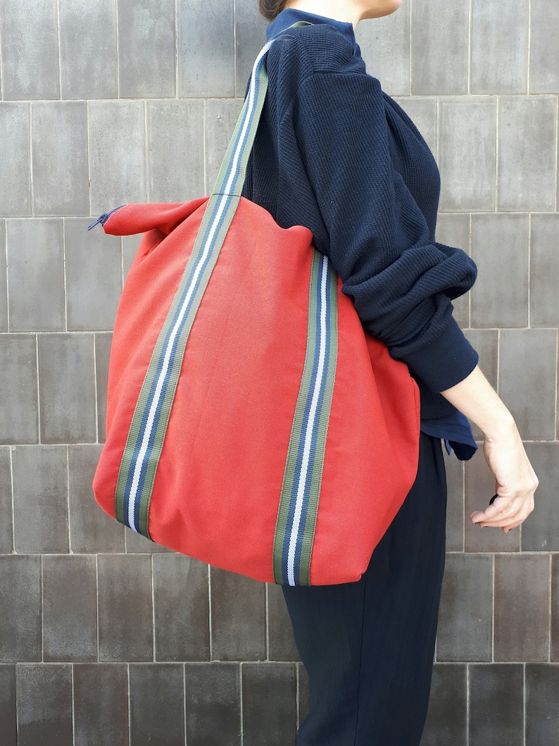 Red sports bag, Red gym bag, Large bag, Handmade fabric bag, Red yoga bag, Womens bag, Tote bag with a zipper, Red shopping bag, Roomy bag image 1
