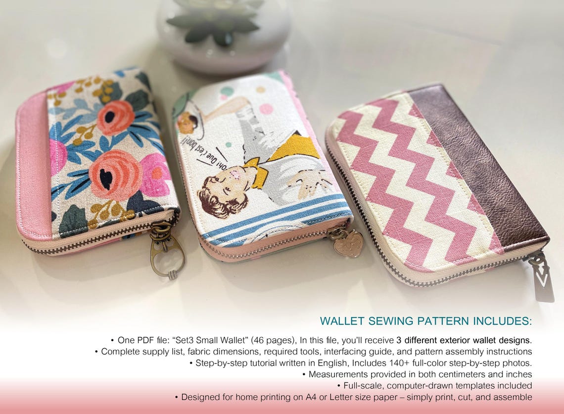Zip Wallet Pattern Wallet Pattern Bundle,card Wallet With Zipper Pattern,mini Zipper ...
