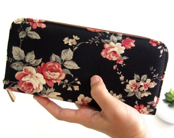 BILLETERA VEGANA PARA MUJER, Cartera de tela, Cartera con cremallera hecha a mano, Cartera para mujer, Cartera con cremallera para guardar tus cosas. ¡¡¡Floral clásico!!!