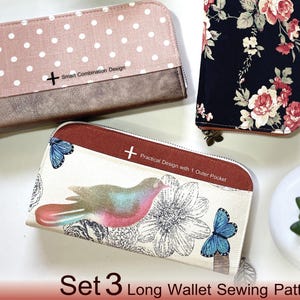 Patrón de costura para billetera con cremallera, paquete de patrones de billetera, costura de billetera para mujer, costura de billetera DIY, descarga digital, manualidad DIY, patrón de billetera larga DIY