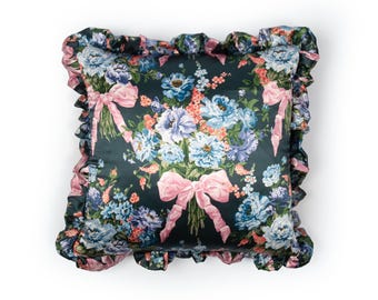 Silk Ruffle Cushion made with Liberty Fabric 'Bow Bouquet'