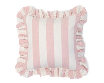 Ruffle Cushion in Pink Stripe