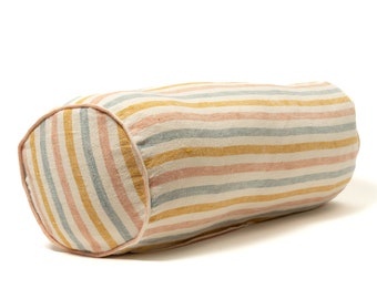 Linen Bolster Cushion in Seaside Stripe