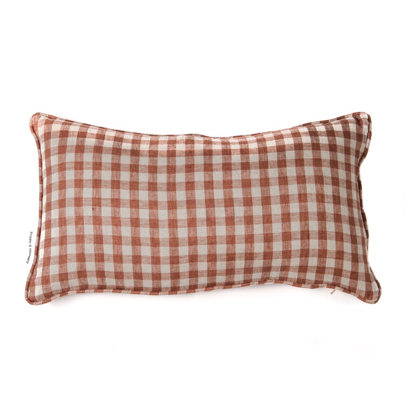 Linen Cushion in Rose Gingham image 1