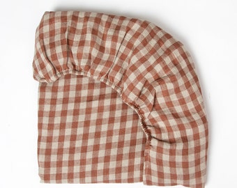 Linen Fitted Sheet - Rose Gingham