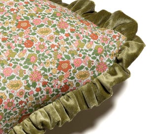 Velvet Cushion made from Liberty fabric 'Theresa Green'