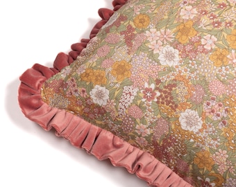 Velvet Cushion made from Liberty fabric 'Ciara Soft Green'