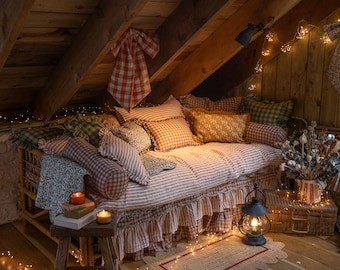 Valance or Bed Skirt with a ruffle - Rose Gingham
