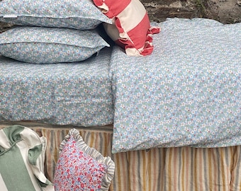 Valance or Bed Skirt with a ruffle - Seaside Stripe