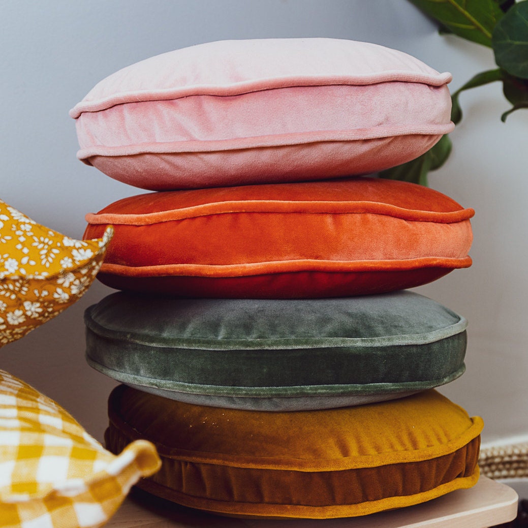Round Velvet Cushions Bright Colours - Etsy