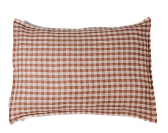 Gingham Linen Pillowcase in 'Rose Gingham'