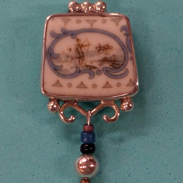 Pretty Sterling Set Pendant Made with Historical Untion Pacific Railroad China.