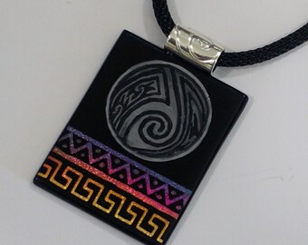 Hand Painted Anasazi Pot on a Dichroic Glass Pendant by Greta  Schneider