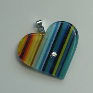 That Symbol of Love - Colorful Fused Glass Heart with CZ by Greta Schneider