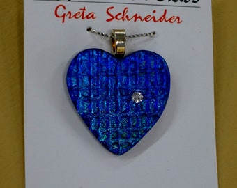 Lovely Sparkling Dichroic Glass Heart with CZ Embedded!