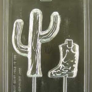 Western Cactus & Boot Chocolate lollipop mold ao850  (cactus) 6 1/2&quot; tall x 4 1/2&quot; wide / (boot) 3 1/2&quot; x 2 1/2&quot; wide