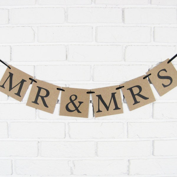 Mr and Mrs sign, rustic wedding decor, engagement party decorations, bride and groom chair signs, bridal shower banner, wedding bunting