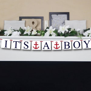 Its A Boy banner, nautical baby shower decorations, red white and blue boys anchor baby shower banner, navy ahoy little sailor bunting