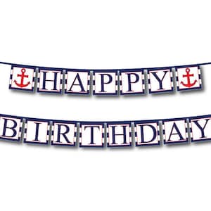 printable nautical birthday banner, instant download happy birthday banner, boys birthday party ideas, party decorations and diy bunting