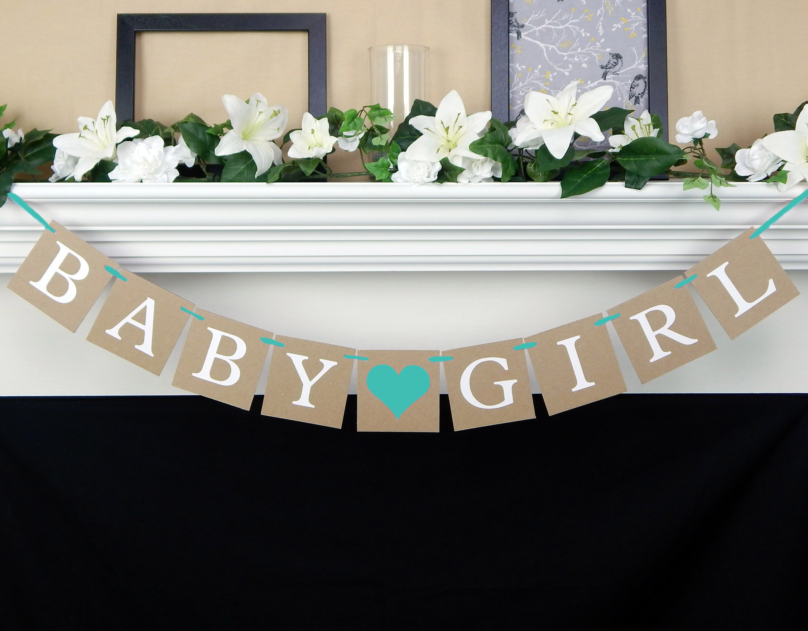 Baby Girl Banner Rustic Shower Decorations Aqua Garland For Gender Reveal Party Its A Bunting Mommy To Be