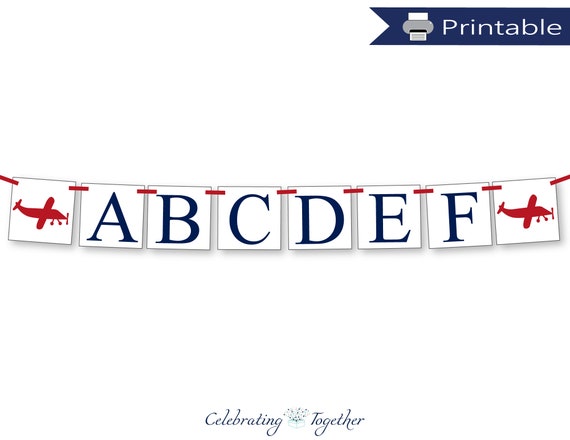 Printable alphabet banner, instant download airplane ABC baby shower sign, boys aviation gender reveal party ideas, plane it's a boy banner Il_570xn