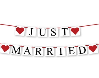 Just Married Banner, just hitched wedding send off bunting, after the wedding car decoration, getaway car sign, wedding reception decor