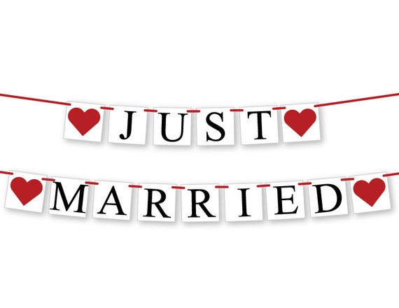 Just Married Banner, just hitched wedding send off bunting, after the wedding car decoration, getaway car sign, wedding reception decor Il_570xn