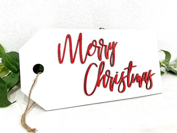 Merry Christmas sign, farmhouse holiday decor, gift tag signs, country decorations, 3D rustic Christmas wall hanging, winter door hanger Il_570xn