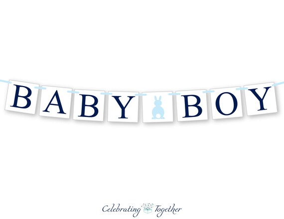 Download Bunny Baby Boy Banner Rabbit Baby Shower Banner Its A Boy Sign Spring Baby Shower Decorations Navy And Light Blue Hare Easter Bunting By Celebrating Together Catch My Party