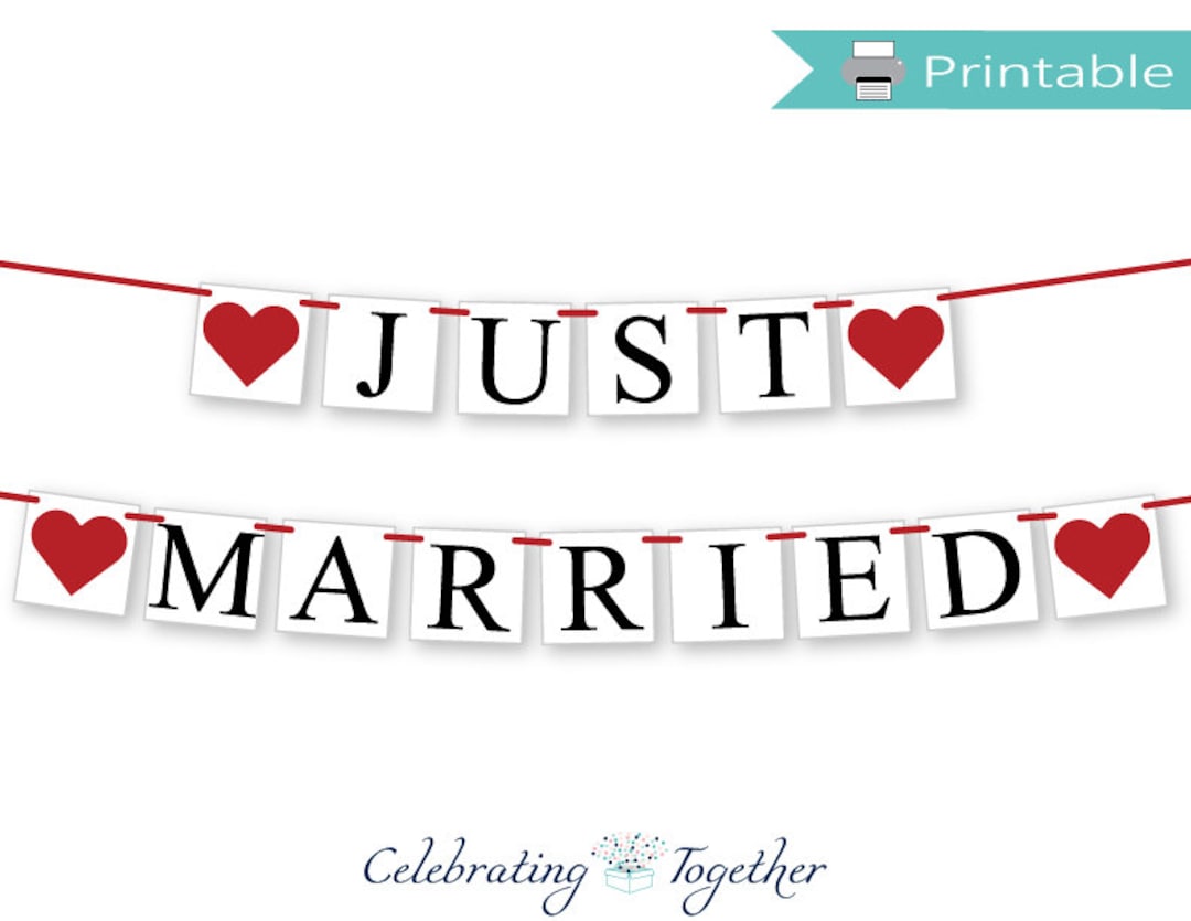 Printable Just Married Banner, Instant Download Wedding Send off Garland,  Diy Hitched Car Decorations, Digital Bride and Groom Photo Props 