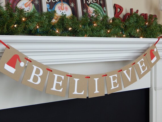 Believe Banner Santa Hat Christmas Decorations Stocking Cap