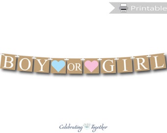 Printable rustic boy or girl banner, instant download baby shower banner, gender reveal party ideas, chic pink or blue party decorations